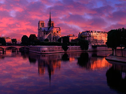 Notre-Dame, sunset, Paris, France, HD wallpaper HD wallpaper