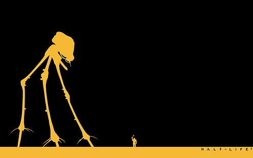 Ilustração de Half Life, videogame, simples, fundo preto, minimalismo, alienígenas, robô, Gordon Freeman, pé de cabra, Valve Corporation, Válvula, Half-Life, Half-Life 2, HD papel de parede HD wallpaper