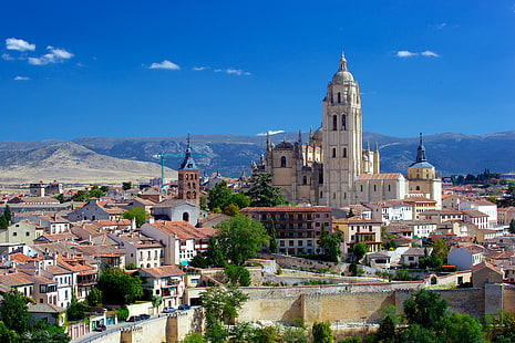 Segovia, Hiszpania, zdjęcie, Dom, Miasto, Katedra, Świątynia, Hiszpania, Klasztor, Katedra w Segowii, Tapety HD HD wallpaper