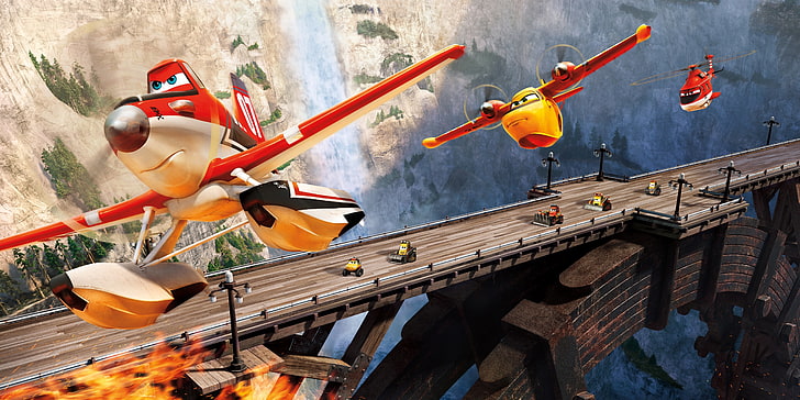 Disney Pixar Planes filmi hala ekran görüntüsü, makine, köprü, çizgi film, spasateli uçakları, PLANES FIRE & amp;KURTARMAK, HD masaüstü duvar kağıdı
