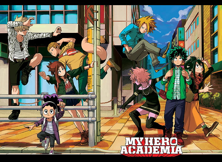 ville, anime, héros, manga, puissant, fort, yuusha, étudiant, Boku no Hero Academy, My Hero Academia, Fond d'écran HD