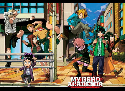 stad, anime, hjälte, manga, kraftfull, stark, yuusha, student, Boku no Hero Academy, My Hero Academia, HD tapet HD wallpaper