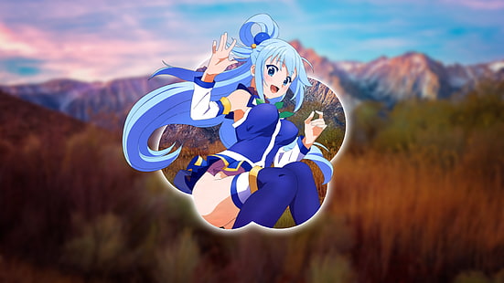 anime, dziewczyny anime, Kono Subarashii Sekai ni Shukufuku wo !, Aqua (KonoSuba), obraz w obrazie, Tapety HD HD wallpaper