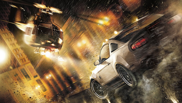 Papel de parede digital de Need for Speed ​​The Run, rua, velocidade, perseguição, helicóptero, tiros, Ford Mustang Shelby GT500, Need for Speed: The Run, HD papel de parede