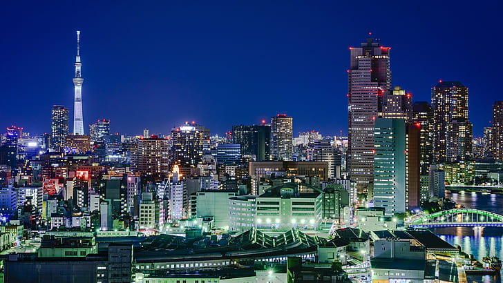 cities, japan, megapolis, night, skyscraper, tokyo, HD wallpaper