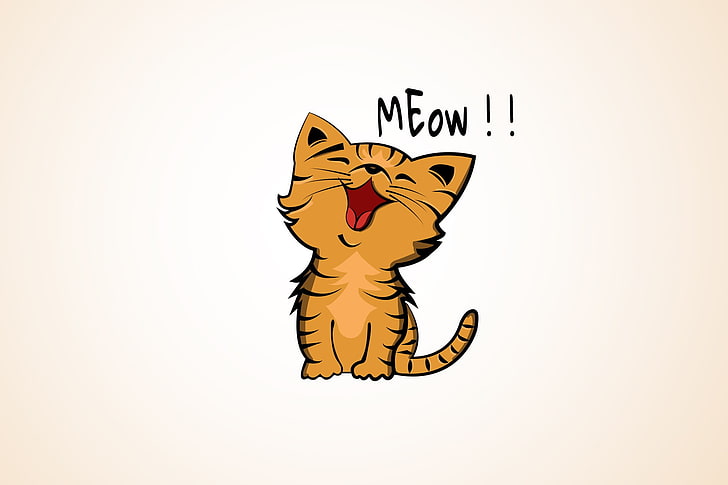 brązowy kot z miau !! nakładka tekstowa, grafika fanowska, metajęzyk, Tapety HD