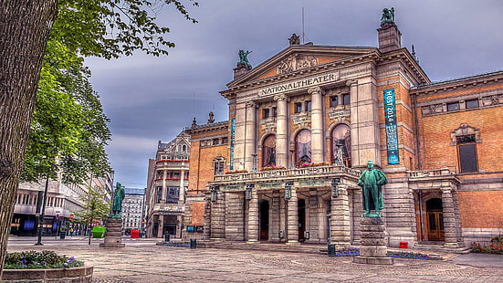 Осло, национален театър, театър, Норвегия, Европа, архитектура, забележителност, национален театър, сграда, площад, градски площад, HD тапет HD wallpaper