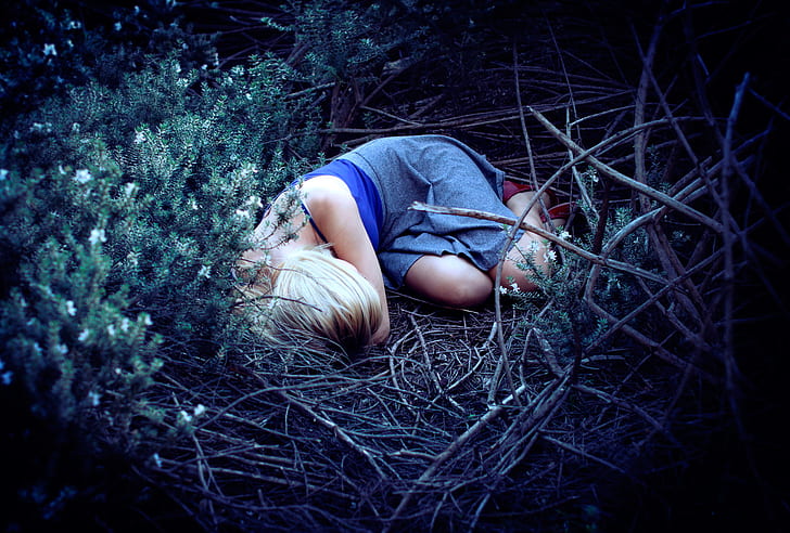foresta, ragazza, resta, dormi, Sfondo HD