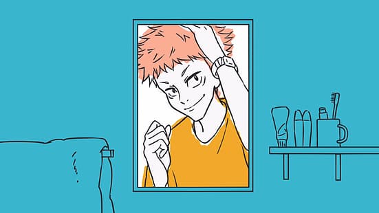 Jujutsu Kaisen, Yuji Itadori, blau, lächelnd, Anime, HD-Hintergrundbild HD wallpaper
