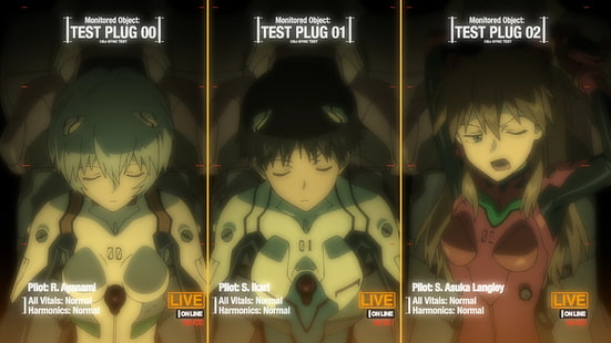 Neon Genesis Evangelion, Ikari Shinji, Asuka Langley Soryu, Ayanami Rei, Collage, Anime, Anime Girls, HD-Hintergrundbild HD wallpaper