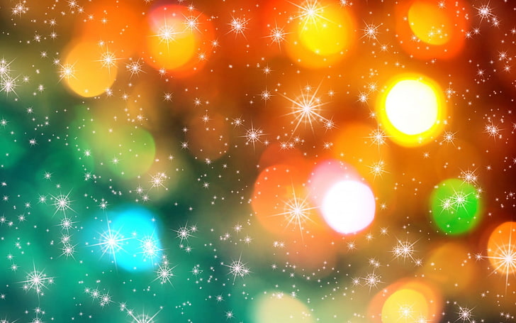Fondo de pantalla abstracto de luz naranja y verde, estrellas, luces, bokeh, colorido, Fondo de pantalla HD