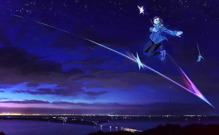 Anime, Anime Girls, Nacht, Himmel, violett, HD-Hintergrundbild