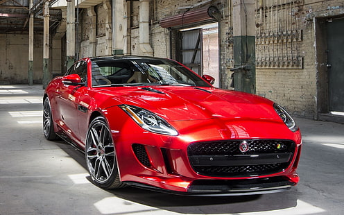 красное спортивное купе, автомобиль, Jaguar F-Type, автомобиль, красные автомобили, HD обои HD wallpaper