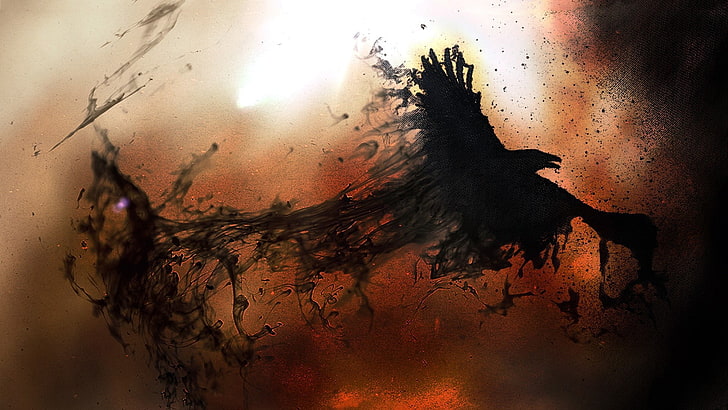 black bird illustration, raven, digital art, birds, artwork, HD wallpaper