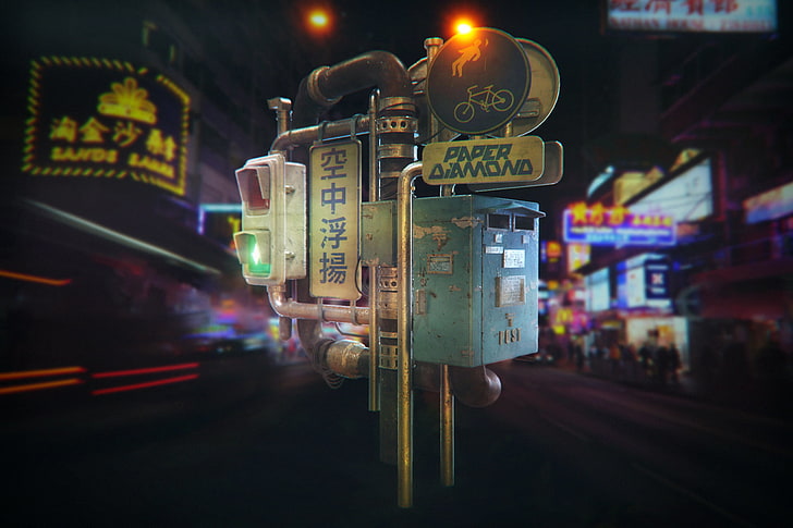 3D, CG, rua, sinais, Japão, China, noite, cidade, HD papel de parede