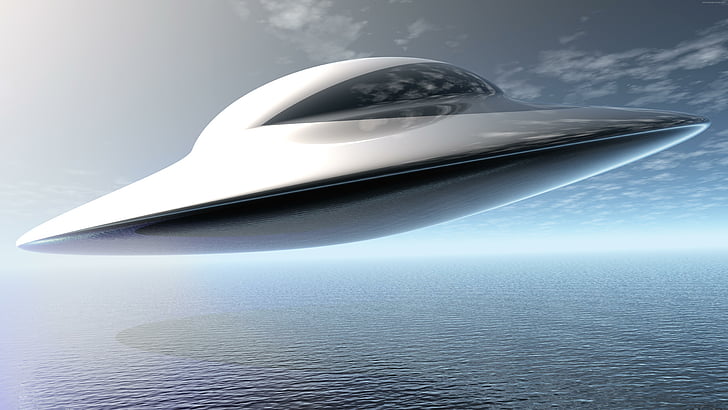 ufo, flying saucer, water, sky, scifi, science fiction, fantasy art, strangers, fly, HD wallpaper