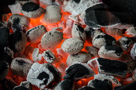 barbecue, bbq, briquettes, combustion, charbon de bois, charbon, feu, incandescent, grill, chaleur, chaud, température, Fond d'écran HD HD wallpaper