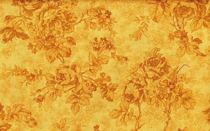 yellow and brown floral illustration, flowers, yellow, background, patterns, texture, gold, HD wallpaper