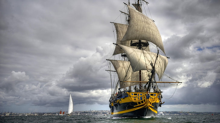 帆船、背の高い船、フリゲート、船、エトワールデュロワ、海、カラヴェル、バーク、ブリッグ、ブリガンティン、旗艦、船舶、 HDデスクトップの壁紙