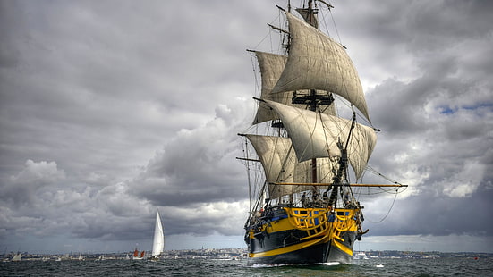 sailing ship, tall ship, frigate, ship, etoile du roy, sea, caravel, barque, brig, brigantine, flagship, watercraft, HD wallpaper HD wallpaper