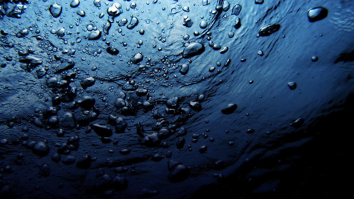 vatten, droppe, droppar, bubbla, blåaktig, makrofotografering, fukt, blått vatten, flytande bubbla, HD tapet