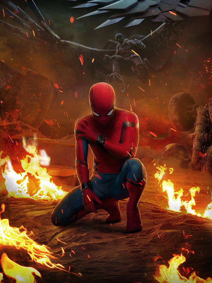 Homecoming Spider-Man (Film), Peter Parker, film, pahlawan super, tampilan potret, Wallpaper HD, wallpaper seluler