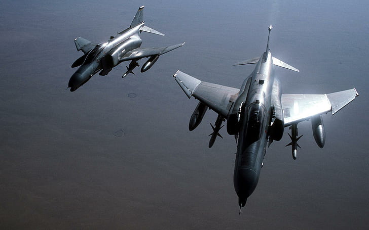 F 4s Wild Weasels, zwei graue Kampfraumschiffe, wild, Wiesel, Flugzeuge, HD-Hintergrundbild