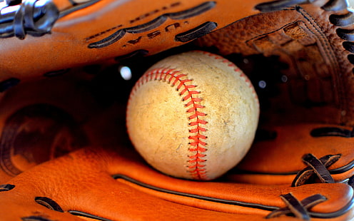 Спорт с ръкавица с топка, бял бейзбол, топка, ръкавица, спорт, HD тапет HD wallpaper