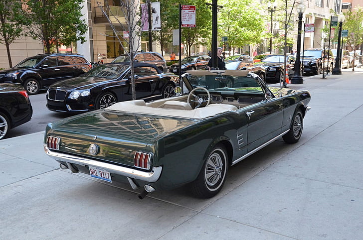 1966, convertible, ford, green, mustang, vintage, HD wallpaper