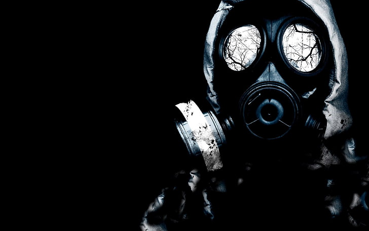 ilustracja czarnej maski gazowej, tło, czarny, kostium, maska ​​gazowa, Stalker, Tapety HD