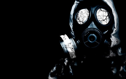 ilustracja czarnej maski gazowej, tło, czarny, kostium, maska ​​gazowa, Stalker, Tapety HD HD wallpaper