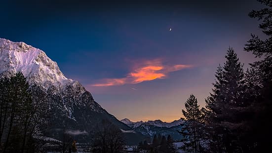 el cielo, árboles, montañas, Alemania, Bayern, Alpes, Baviera, Karwendel, Mittenwald, El medio del bosque, Fondo de pantalla HD HD wallpaper
