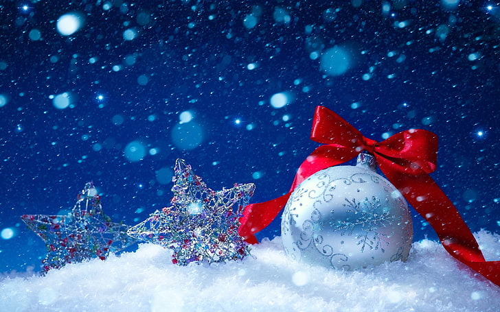 Christmas, Christmas ornaments, snow, HD wallpaper