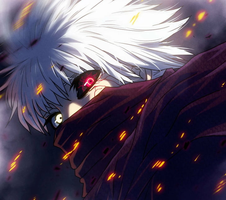 Anime, Tokyo Ghoul: wieder, Junge, leuchtende Augen, Heterochromie, Ken Kaneki, rote Augen, Schal, Tokyo Ghoul, weißes Haar, HD-Hintergrundbild