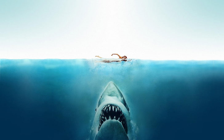 Jaws digital wallpaper, Jaws, movies, shark, split view, HD wallpaper