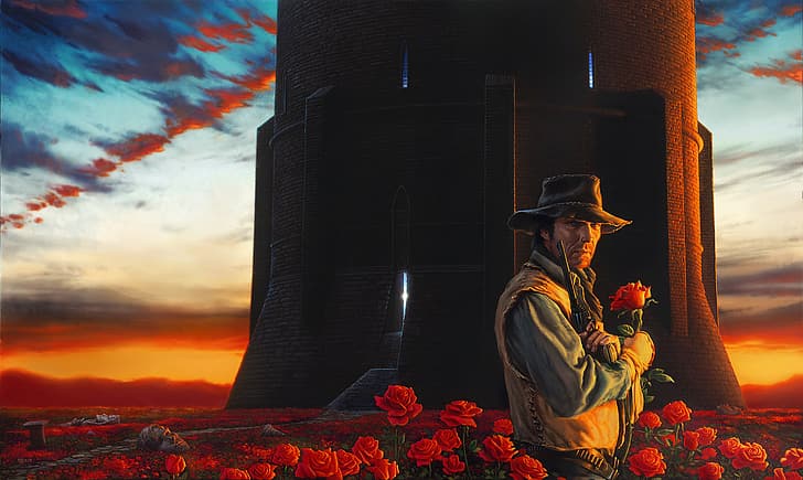 Stephen King, A Torre Negra, Pistoleiro, fantasia sombria, faroeste, fantasia de arte, Roland Deschain, capa do livro, HD papel de parede
