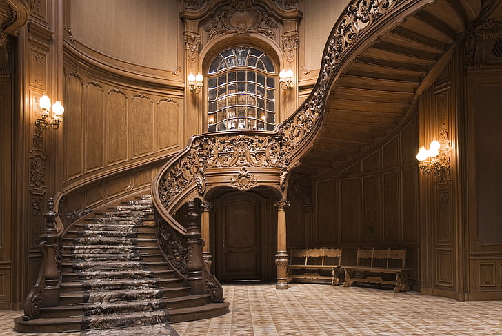 kahverengi merdiven, dizayn, odun, merdiven, dekorasyon, HD masaüstü duvar kağıdı