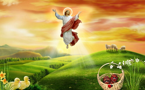 Feiertag, Feiertage, 1920x1200, Ostern, Jesus, Ei, Korb, HD-Hintergrundbild HD wallpaper