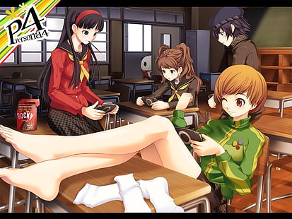 Illustrazione di anime di donne in classe, Persona 4, serie Persona, videogiochi, Satonaka Chie, Amagi Yukiko, Shirogane Naoto, Kujikawa Rise, Sfondo HD HD wallpaper