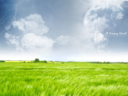 녹색 농장 꿈꾸는듯한 HD, 판타지, 녹색, 세계, 꿈꾸는듯한, 농장, HD 배경 화면 HD wallpaper