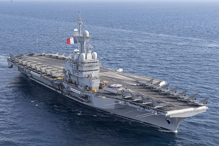 Navios de guerra, porta-aviões, porta-aviões francês Charles De Gaulle (R91), navio de guerra, HD papel de parede
