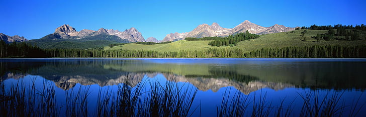 природа, пейзаж, отражение, езеро, планини, дървета, HD тапет