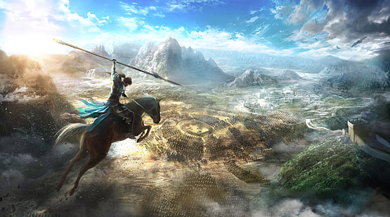 Dynasty Warriors 9 Key Art, человек верхом на лошади цифровые обои, игры, другие игры, игры, видеоигры, клавиатура, DynastyWarriors9, полчища, HD обои HD wallpaper