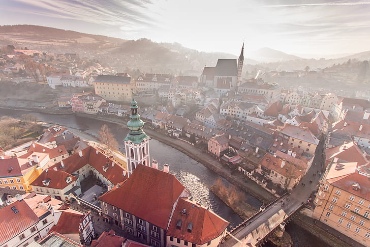 Fluss, Morgen, Tschechische Republik, Cesky Krumlov, Tschechisch-Krumlov, HD-Hintergrundbild
