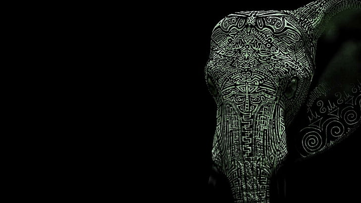 elefant, indida, plan, svart, abstrakt, HD tapet