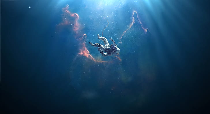 Raum, Universum, Astronaut, verloren im Raum, Nebel, digitale Kunst, HD-Hintergrundbild