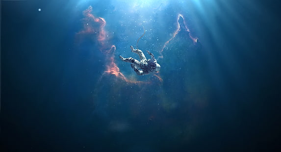 Raum, Universum, Astronaut, verloren im Raum, Nebel, digitale Kunst, HD-Hintergrundbild HD wallpaper