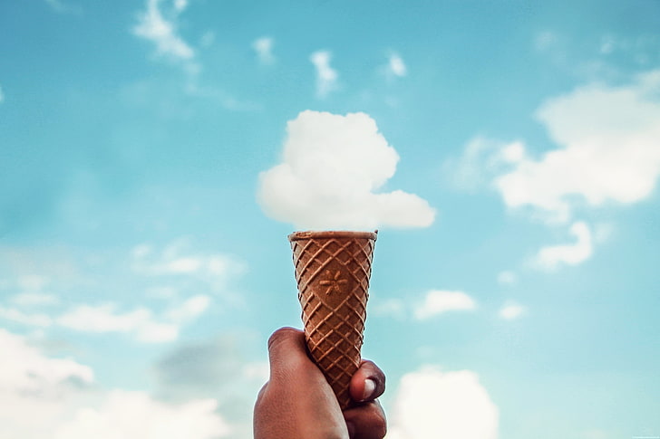 brown sugar cone, cloud, ice cream, horn, HD wallpaper