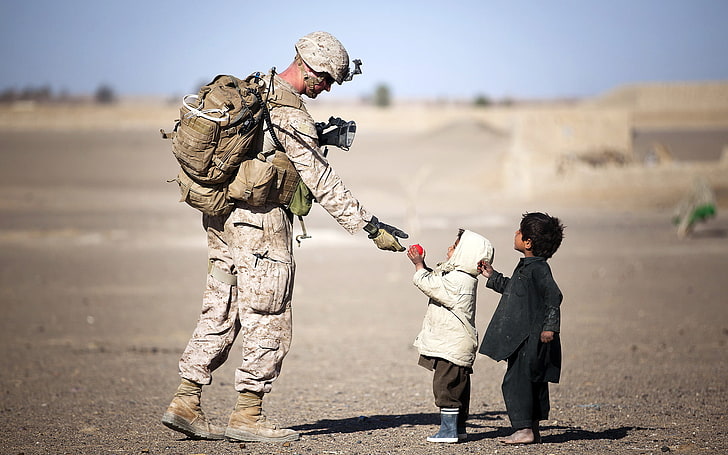 two toddler's white and black coats, children, soldiers, Afghanistan, HD wallpaper