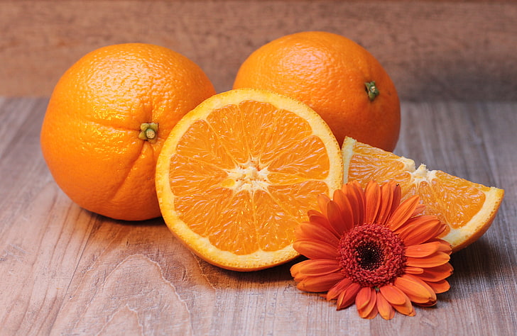 orange fruits, oranges, fruit, citrus, flower, HD wallpaper